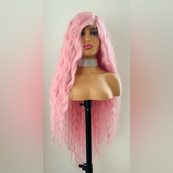 Long Pink Premium Fiber Lace Front Wig for Fashion/Cosplay/Gaming & More! 🌸 - Picture 5 of 9